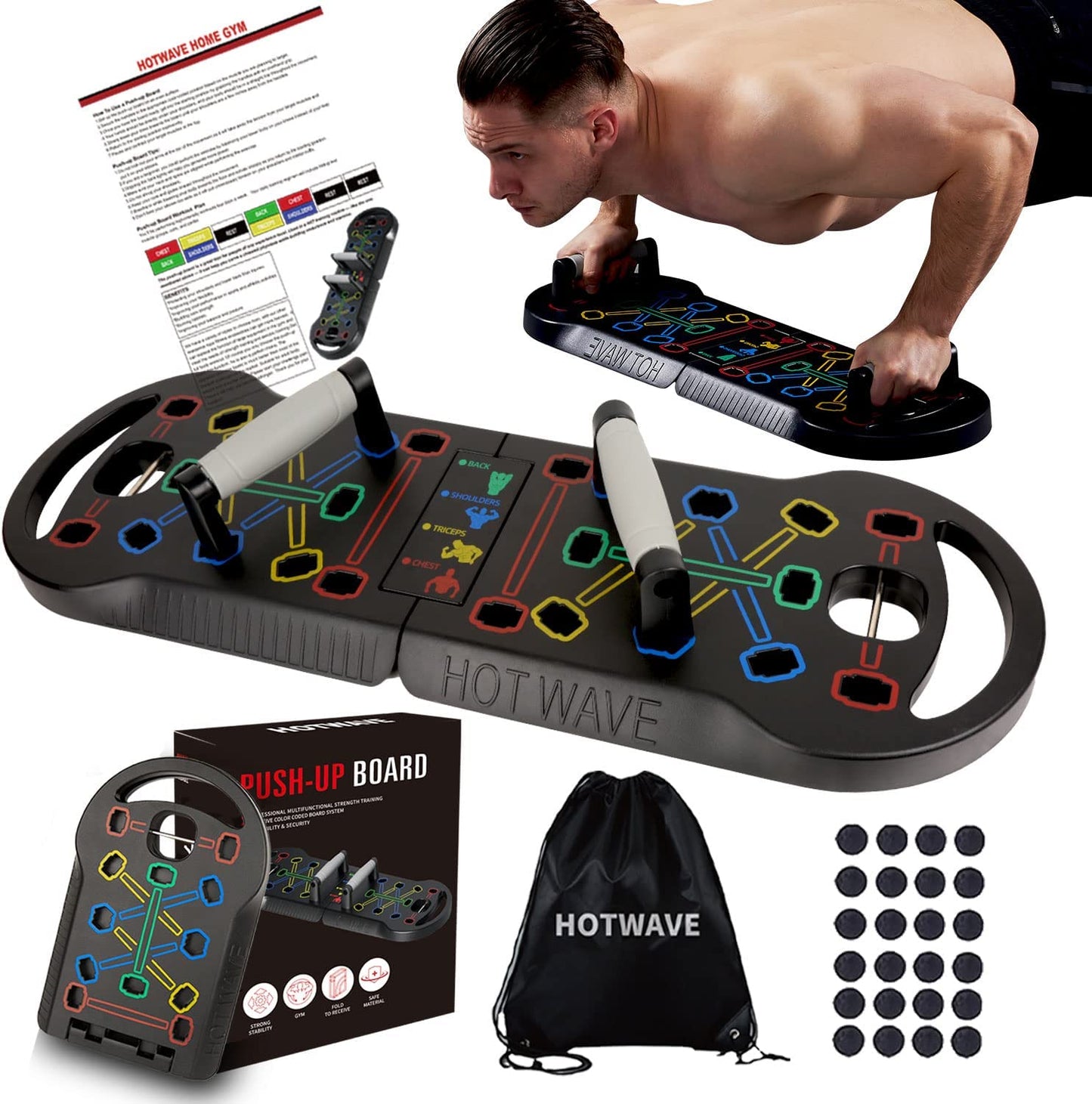 Portable Foldable 20-in-1 Push-Up Board for Home Gym - Professional Strength Training Equipment for Men and Women, Patent Pending